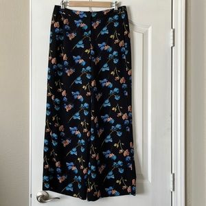 Wide Leg Black Slacks with Floral Details